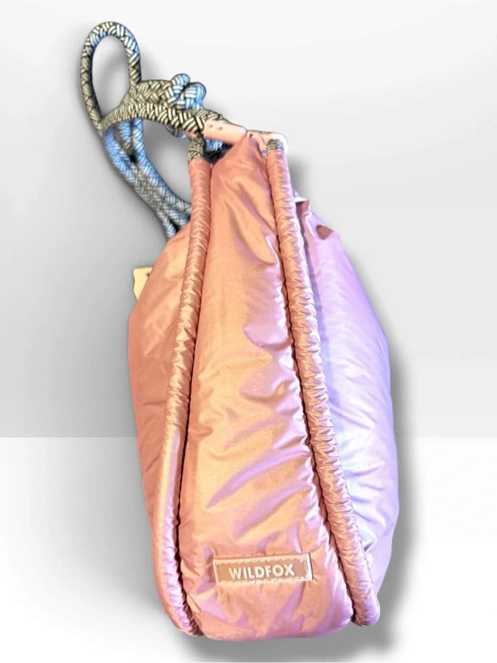 👩🏻‍⚖️Wildfox Light Pink Puffer Crossbody with Knotted Black & White Rope Strap